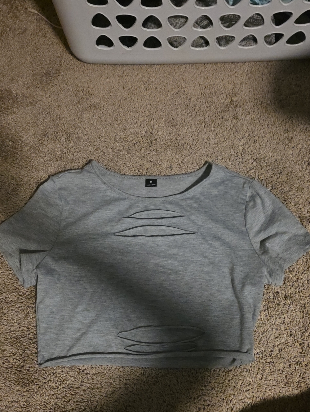 SHEIN Light Gray Distressed Crop Top